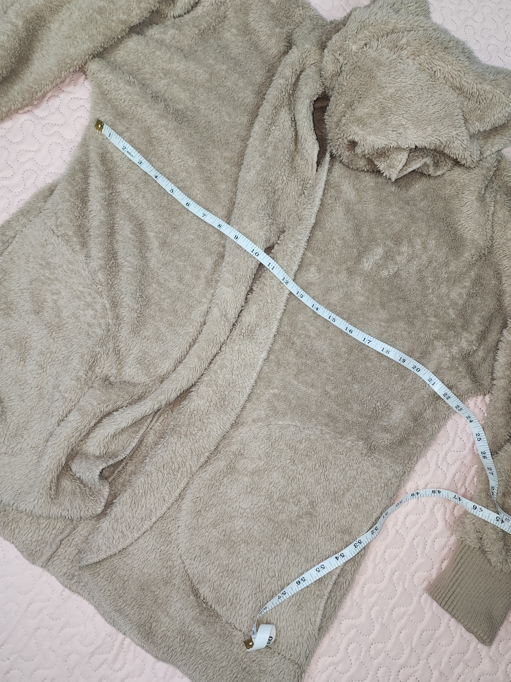 Hem & Thread Plush Hooded Cardigan Shrug in Beige - Picture 5 of 11